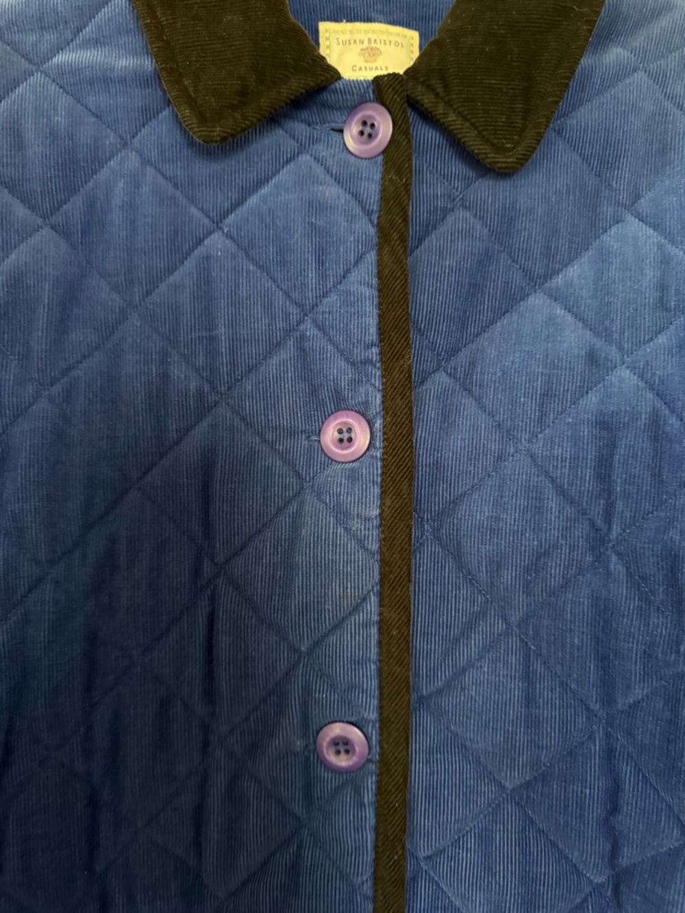 Susan Bristol Vintage Blue Quilted Barn Jacket with Black Corduroy Trim Med - Picture 4 of 15